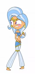 Size: 526x1096 | Tagged: safe, artist:annasabi101, derpibooru import, trixie, genie, human, equestria girls, belly button, belly dancer, belly dancer outfit, blushing, ear piercing, earring, geniefied, harem outfit, humanized, jewelry, midriff, piercing, solo, tiara