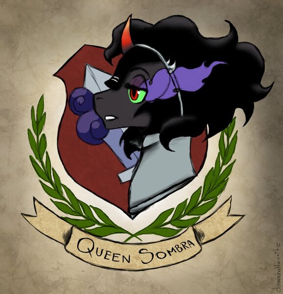 Size: 878x911 | Tagged: safe, artist:dunnowhattowrite, derpibooru import, king sombra, pony, askmaresombra, fanart, female, mare, queen umbra, rule 63, solo