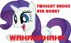 Size: 1024x622 | Tagged: derpibooru import, image macro, meme, raribitch, rarity, safe, schadenfreude, solo, twilight sparkle, wahaha