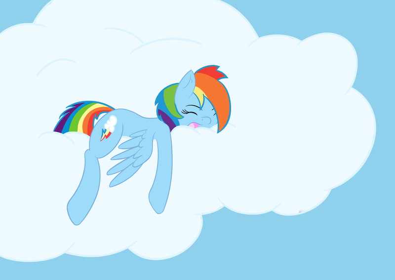 Size: 2252x1595 | Tagged: artist:moonshine, cloud, derpibooru import, rainbow dash, safe, sleeping, solo