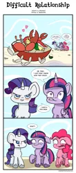 Size: 4360x9907 | Tagged: safe, artist:szafalesiaka, artist:wadusher0, derpibooru import, pinkie pie, rarity, twilight sparkle, twilight sparkle (alicorn), oc, oc:midnight eclipse, oc:tom the crab, alicorn, giant crab, pony, absurd resolution, comic, female, interspecies, mare, rarity loving a giant crab