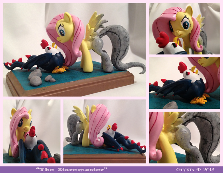 Size: 843x657 | Tagged: artist:christadoodles, cockatrice, derpibooru import, fluttershy, safe, scene interpretation, sculpture, stare master, the stare