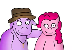 Size: 1000x700 | Tagged: safe, artist:pewdie-pinkiepie, derpibooru import, oc, oc:clarance, unofficial characters only, earth pony, pony, unicorn, canon x oc, clarence, cross, fedora, hat, necklace, religion, shipping, wat, why