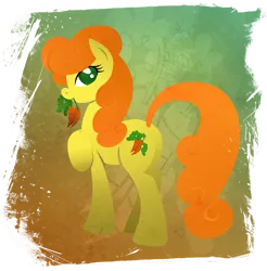 Size: 901x916 | Tagged: safe, artist:rariedash, derpibooru import, carrot top, golden harvest, earth pony, pony, carrot, cutie mark, cutie mark background, female, goldenbutt, hooves, lineless, mare, mouth hold, plot, solo