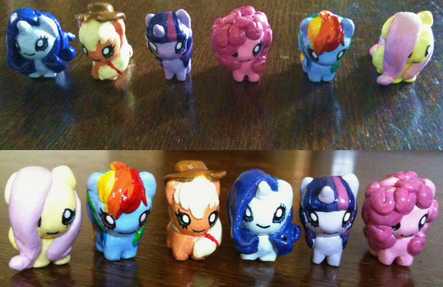 Size: 637x413 | Tagged: applejack, artist:ponymonster, chibi, derpibooru import, figurine, fluttershy, pinkie pie, rainbow dash, rarity, safe, twilight sparkle