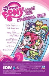 Size: 630x969 | Tagged: safe, derpibooru import, idw, applejack, fluttershy, pinkie pie, rainbow dash, rarity, equestria girls, spoiler:comic, spoiler:comicannual2013, humane five, idw advertisement, photo, preview