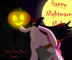 Size: 1200x1000 | Tagged: safe, artist:ponyecho, derpibooru import, pinkie pie, headless horse, pony, axe, bipedal, halloween, headless, holiday, jack-o-lantern, nightmare night, pumpkin, show accurate, solo