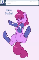 Size: 638x972 | Tagged: artist:skoon, ask, ask berry punch, berry punch, berryshine, clothes, derpibooru import, safe, socks, solo, tumblr