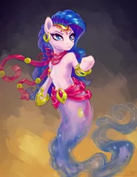 Size: 1750x2250 | Tagged: amira, armband, armpits, artist:kp-shadowsquirrel, belly button, bracelet, clothes, derpibooru import, earring, genie, headdress, saddle arabian, safe, shoes, solo, waistband