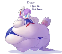 Size: 2310x2010 | Tagged: artist:secretgoombaman12345, ask chubby diamond, bbw, belly, belly button, chubby diamond, clothes, costume, derpibooru import, diamond tiara, fat, ghostbusters, gozer, halloween, humanized, marshmallow, morbidly obese, muffin top, obese, original species, safe, silver spoon, ssbbw, stay puft marshmallow man