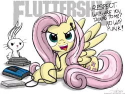 Size: 1032x774 | Tagged: angel bunny, artist:flutterthrash, cassette, derpibooru import, fluttershy, lyrics, metal, pantera, safe, song reference, walk