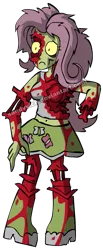 Size: 289x700 | Tagged: grimdark, artist:sandvvich, derpibooru import, fluttershy, zombie, equestria girls, belly button, blood, breasts, female, midriff, solo, zombified