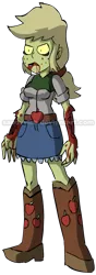 Size: 245x700 | Tagged: grimdark, artist:sandvvich, derpibooru import, applejack, zombie, equestria girls, blood, breasts, female, solo, watermark, zombified