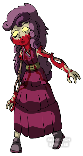 Size: 268x500 | Tagged: grimdark, artist:sandvvich, derpibooru import, sweetie belle, zombie, equestria girls, blood, solo, zombified