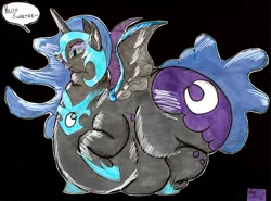 Size: 1280x947 | Tagged: artist:squishyluna, derpibooru import, fat, morbidly obese, nightmare moon, nightmare moonpig, obese, safe, solo
