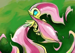 Size: 1754x1240 | Tagged: artist:rambopvp, derpibooru import, fluttershy, impossibly long hair, impossibly long tail, long hair, long mane, long tail, looking at you, safe, side, smiling, solo, tail extensions
