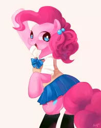 Size: 700x889 | Tagged: safe, artist:amy30535, derpibooru import, pinkie pie, pony, bipedal, clothes, cute, diapinkes, open mouth, pleated skirt, schoolgirl, skirt, solo