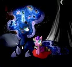 Size: 3337x3105 | Tagged: safe, artist:alicjaspring, derpibooru import, discord, king sombra, nightmare moon, princess cadance, princess luna, princess skyla, queen chrysalis, shining armor, twilight sparkle, twilight sparkle (alicorn), alicorn, pony, female, magic, mare, night, pointy ponies, prone