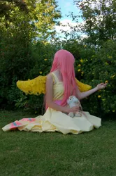 Size: 2000x3008 | Tagged: artist:hebiriyu, cosplay, derpibooru import, flower, fluttershy, grass, human, irl, irl human, photo, plushie, safe, solo