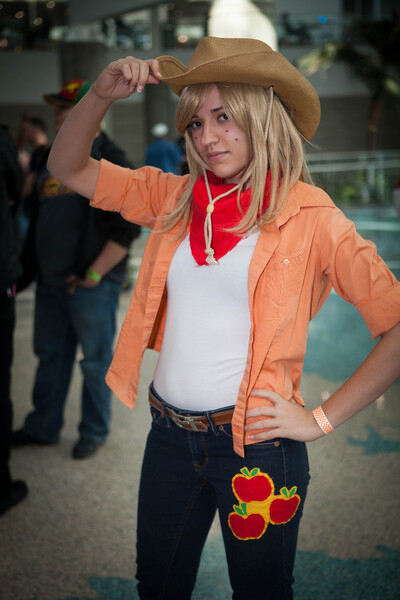 Size: 3162x4743 | Tagged: applejack, artist needed, bandana, clothes, comikaze expo, convention, cosplay, derpibooru import, human, irl, irl human, jeans, photo, safe