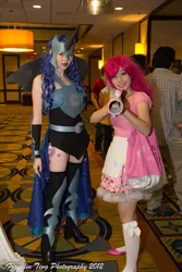 Size: 683x1024 | Tagged: 2012, anime los angeles, artist:allison1derlnd, artist:kimba616, convention, cosplay, derpibooru import, human, irl, irl human, nightmare moon, partillery, party cannon, photo, pinkie pie, safe