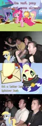 Size: 476x1424 | Tagged: safe, derpibooru import, applejack, care package, derpy hooves, fluttershy, pinkie pie, rainbow dash, rarity, special delivery, twilight sparkle, pegasus, pony, derpygate, exploitable meme, female, ign, image macro, mail, mailpony, mane six, mare, meme, reaction guys, sad