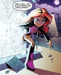 Size: 584x720 | Tagged: safe, derpibooru import, idw, danny williams, megan williams, molly williams, sunset shimmer, equestria girls, spoiler:comic, spoiler:comicannual2013, female, fridge brilliance, g1, g1 to g4, generation leap, solo