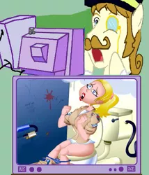 Size: 499x583 | Tagged: breasts, clothes, derpibooru import, exploitable meme, fart, game, meme, obligatory pony, oc, oc:gentle coltte of leisure, panties, panties around legs, panties pulled down, suggestive, toilet, tv meme, underwear, unofficial characters only