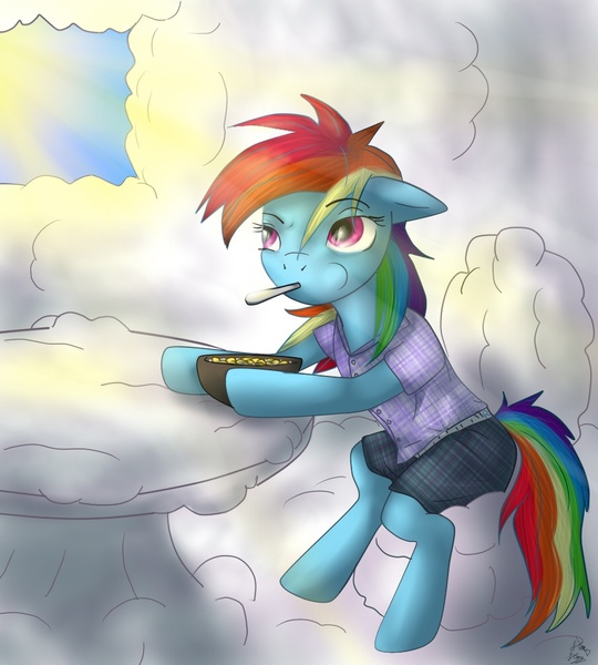 Size: 900x1000 | Tagged: artist:naonii, cereal, clothes, derpibooru import, rainbow dash, safe, solo