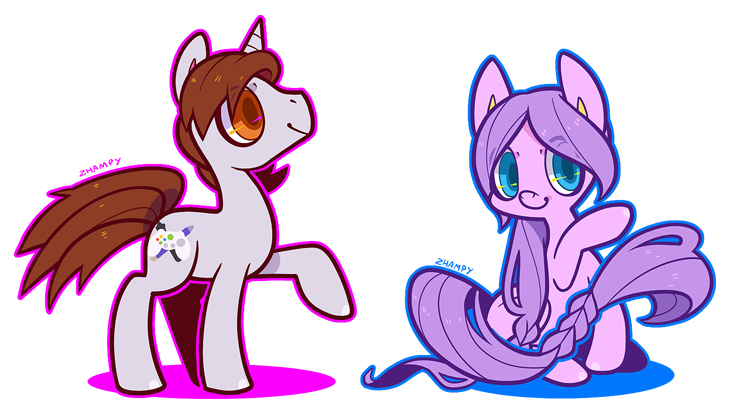 Size: 729x417 | Tagged: safe, artist:zhampy, derpibooru import, oc, unofficial characters only, earth pony, pony, unicorn, braid, female, male, mare, stallion