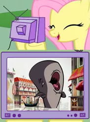 Size: 563x771 | Tagged: derpibooru import, exploitable meme, fluttershy, happy, meme, mickey mouse, minnie mouse, new mickey mouse shorts, obligatory pony, o sole minnie, safe, tv meme, whale, willie the whale