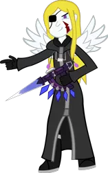 Size: 944x1499 | Tagged: safe, artist:jewelsfriend, derpibooru import, surprise, equestria girls, crossover, eyepatch, gun, humanized, kingdom hearts, solo, winged humanization, xigbar