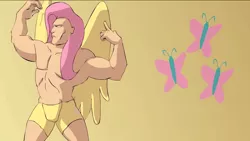 Size: 1280x721 | Tagged: artist:kanashiipanda, book, buff, clothes, cutie mark, derpibooru import, fluttershy, friendship is manly, human, humanized, male, manly, muscles, muscleshy, rule 63, solo, solo male, suggestive, underwear, wings