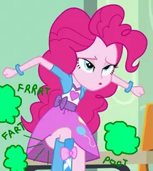 Size: 783x873 | Tagged: safe, derpibooru import, edit, edited screencap, screencap, pinkie pie, equestria girls, 1000 hours in ms paint, background pony strikes again, bottomless, clothes, fart, fart cloud, fart edit, fart noise, ms paint, quality, wat, why, wtf