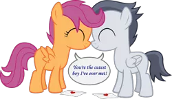 Size: 2732x1569 | Tagged: safe, artist:crimsonlynx97, derpibooru import, edit, rumble, scootaloo, pegasus, pony, female, gay, gender confusion, male, mistaken gender, nuzzling, one sided gay, rumbloo, shipping, valentine