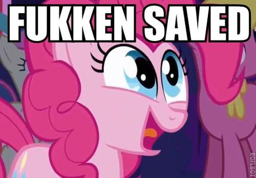 Size: 500x348 | Tagged: artifact, caption, derpibooru import, fukken saved, image macro, meme, pinkie pie, safe, solo, vulgar