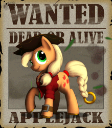 Size: 800x912 | Tagged: animated, applejack, artist:lionheartcartoon, braided tail, clothes, derpibooru import, pirate, poster, safe, solo, tail ring, wanted poster