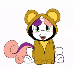 Size: 924x864 | Tagged: safe, artist:the-unicorn-lord, derpibooru import, sweetie belle, animal costume, clothes, cute, diasweetes, hoodie, solo