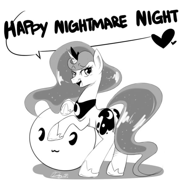 Size: 800x800 | Tagged: :3, artist:celine-artnsfw, ball, bedroom eyes, derpibooru import, halloween, monochrome, nightmare night, princess luna, safe, solo