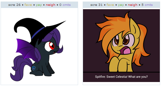 Size: 527x280 | Tagged: safe, derpibooru import, spitfire, oc, oc:nyx, alicorn, pony, derpibooru, alicorn oc, exploitable meme, juxtaposition, juxtaposition win, meme, meta