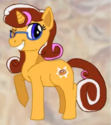 Size: 741x835 | Tagged: safe, artist:etech, derpibooru import, oc, oc:cinnamon bun, unofficial characters only, pony, unicorn, glasses, solo, wink