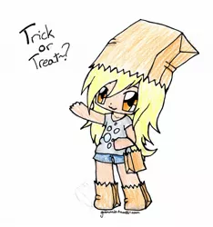 Size: 1967x2100 | Tagged: artist:bluey1996, chibi, clothes, costume, derpibooru import, derpy hooves, halloween, human, humanized, nightmare night, paper bag wizard, safe, solo