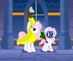 Size: 3000x2513 | Tagged: artist:scourge707, banana, banana suit, cewestia, clothes, costume, derpibooru import, filly, foal, princess celestia, princess luna, safe, woona