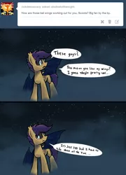 Size: 1119x1553 | Tagged: safe, artist:darkflame75, derpibooru import, scootaloo, bat pony, pony, ask, bat ponified, race swap, scootabat, solo, student of the night, tumblr