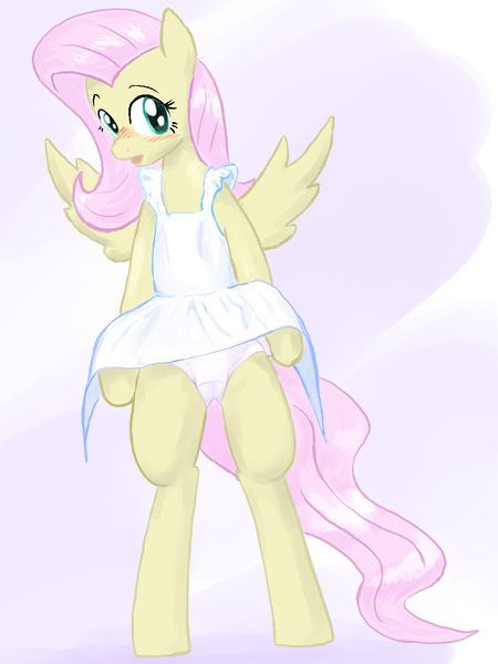 Size: 1068x1425 | Tagged: suggestive, artist:seidouryu, derpibooru import, fluttershy, pony, apron, bipedal, blushing, clothes, dress, panties, pixiv, skirt, solo, underwear, upskirt, white underwear