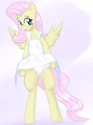 Size: 1068x1425 | Tagged: suggestive, artist:seidouryu, derpibooru import, fluttershy, pony, apron, bipedal, blushing, clothes, dress, panties, pixiv, skirt, solo, underwear, upskirt, white underwear