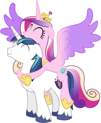 Size: 4740x5790 | Tagged: safe, artist:90sigma, derpibooru import, princess cadance, shining armor, alicorn, pony, the crystal empire, absurd resolution, carrying, cute, cutedance, female, glomp, happy, hug, hug from behind, male, mare, nuzzling, ponies riding ponies, riding, shining adorable, simple background, smiling, snuggling, stallion, transparent background, vector