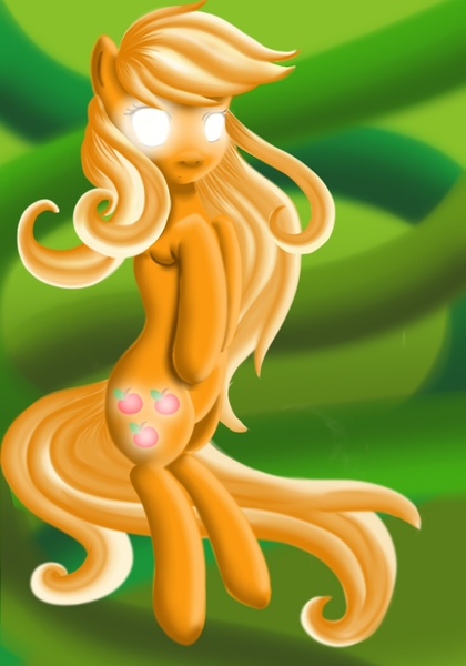 Size: 989x1414 | Tagged: applejack, artist:soldierwithwings, derpibooru import, glowing eyes, loose hair, safe, solo