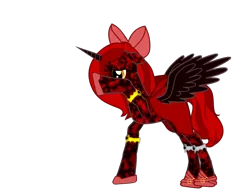 Size: 830x650 | Tagged: semi-grimdark, derpibooru import, oc, unofficial characters only, alicorn, pony, pony creator, 9000 hours in pony creator, alicorn oc, blood, dark, familiar, generalzoi, hiding, jewelry, sad, solo