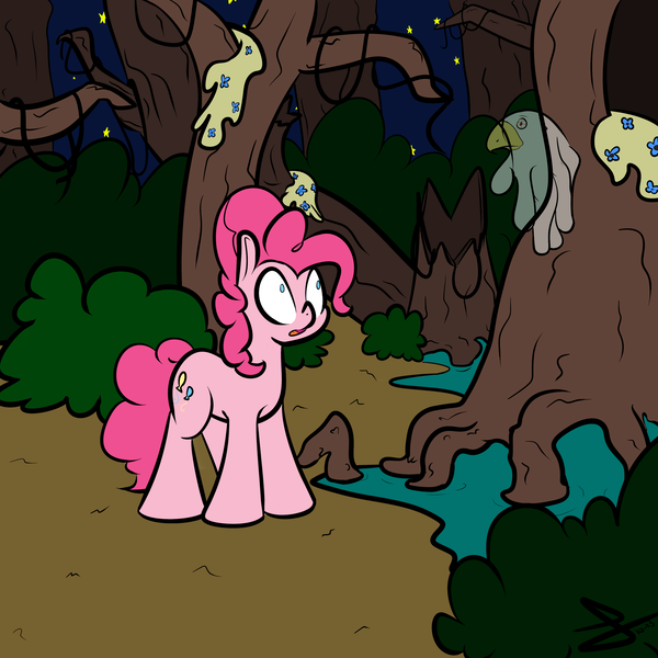 Size: 3000x3000 | Tagged: artist:s8ansglory, derpibooru import, forest, pinkie pie, safe, solo, swamp, wat